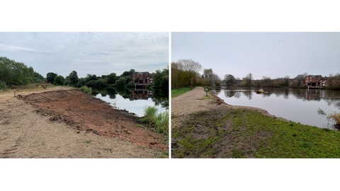 A before and after picture of a river profiling where pools have been modified to hold more water.