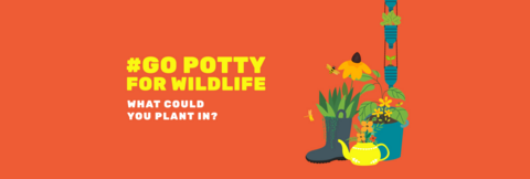 Different plant pots along with text Go potty for Wildlife 