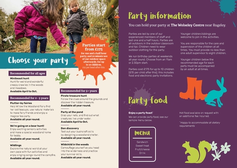 a photo of the booklet outlining prices and themes for birthday parties