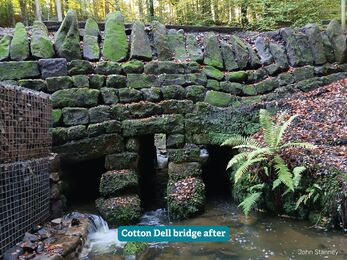 A drystone bridge with a stream running under it