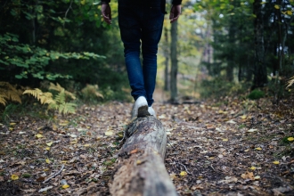 Walking in woods