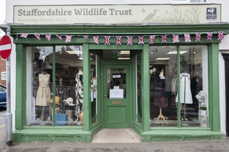 A store front covered in union jack bunting