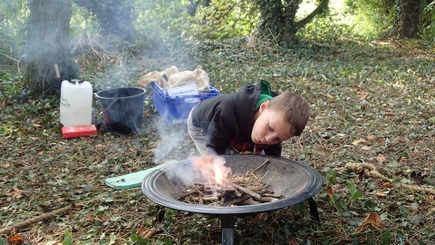 Building campfire