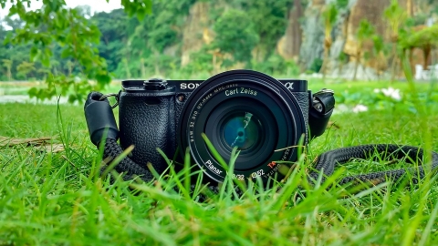Camera on grass