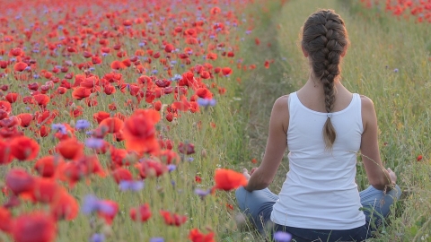 woman in poppy field