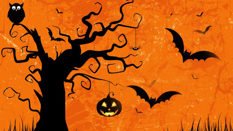 Halloween tree and bats