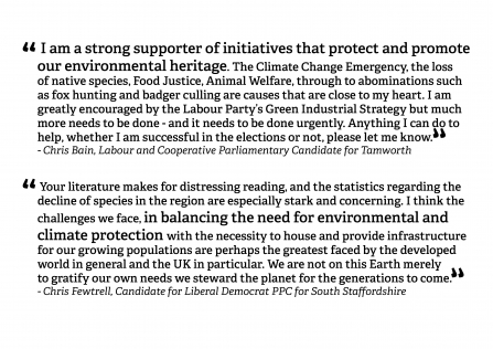Feedback from party candidates backing SWT's call for a strong Environment act.