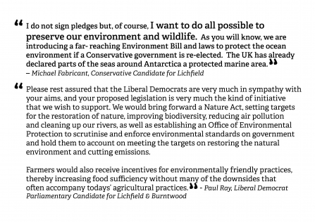 Feedback from party candidates backing SWT's call for a strong Environment act