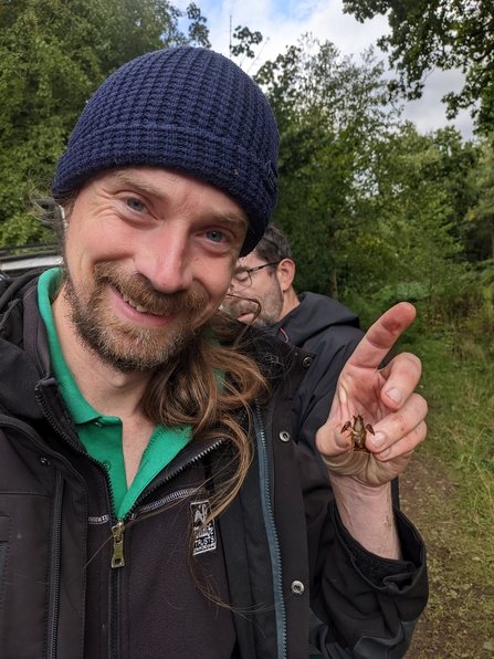 Jonathan Groom with juvenile crayfish