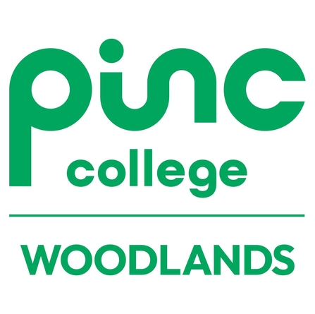 Green text reads pinc college then a horizontal line and WOODLANDS