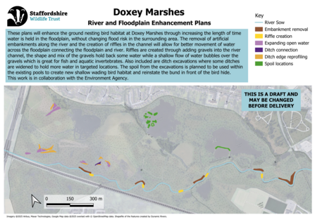 A map outlining the works at Doxey Marshes