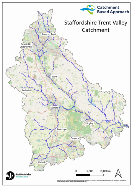 A map of the Staffordshire Trent Valley River Catchment