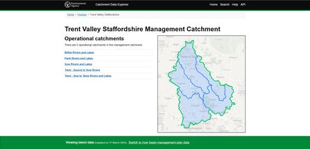A screen cap of a map of the Trent Valley Staffordshire Catchment