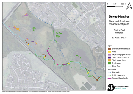 A map of work planned for Doxey Marshes