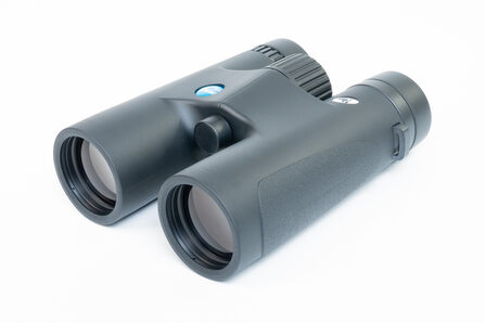 A pair of compact black binoculars