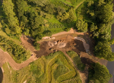 Restored palaeochannel immediately after being reconnected to the River Trent.